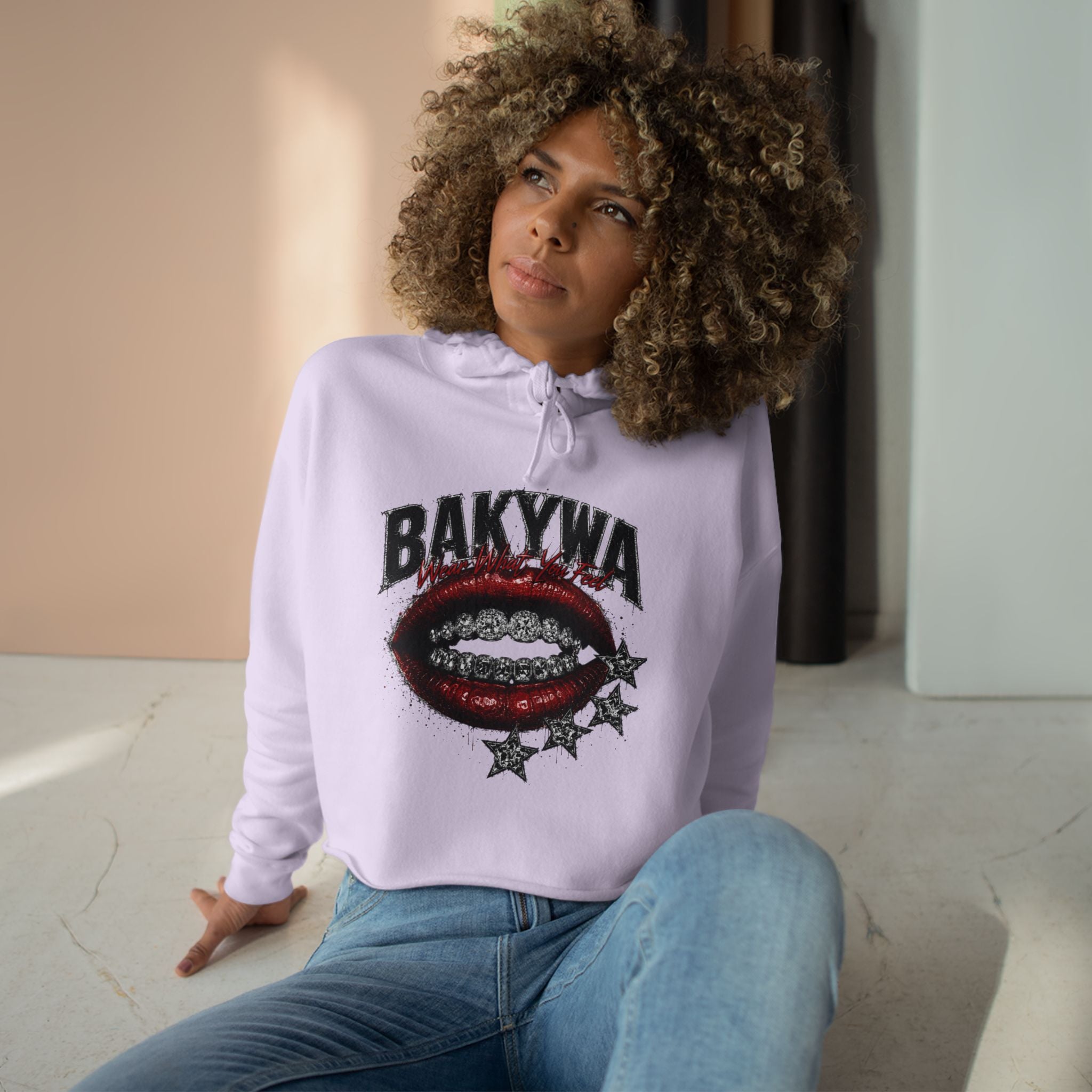 BAKYWA Lip Graphic Cropped Hoodie- Talk Less Do More
