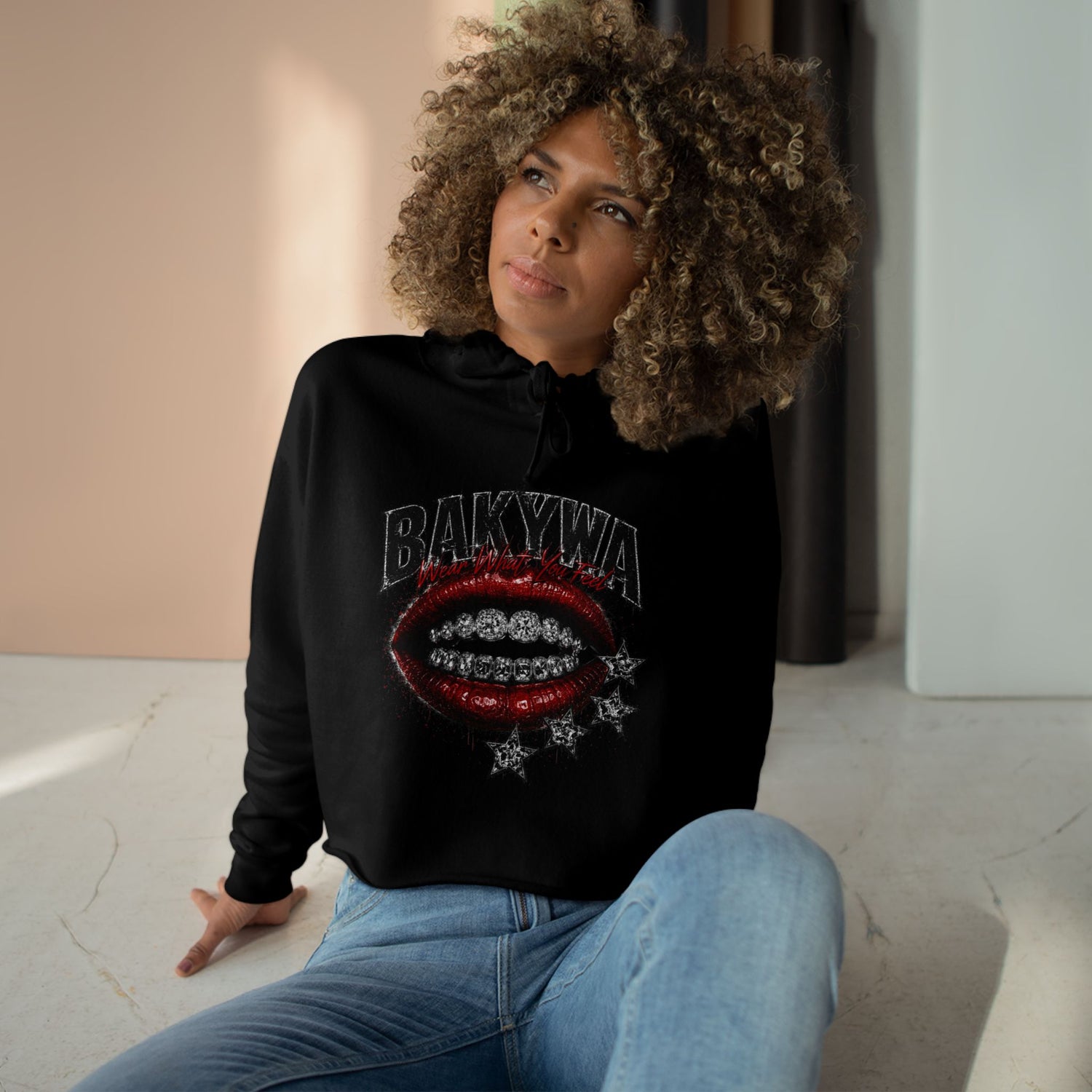 BAKYWA Lip Graphic Cropped Hoodie- Talk Less Do More